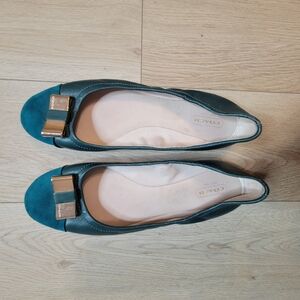 Coach Teal Bow Ballet Flats with Gold Hardware